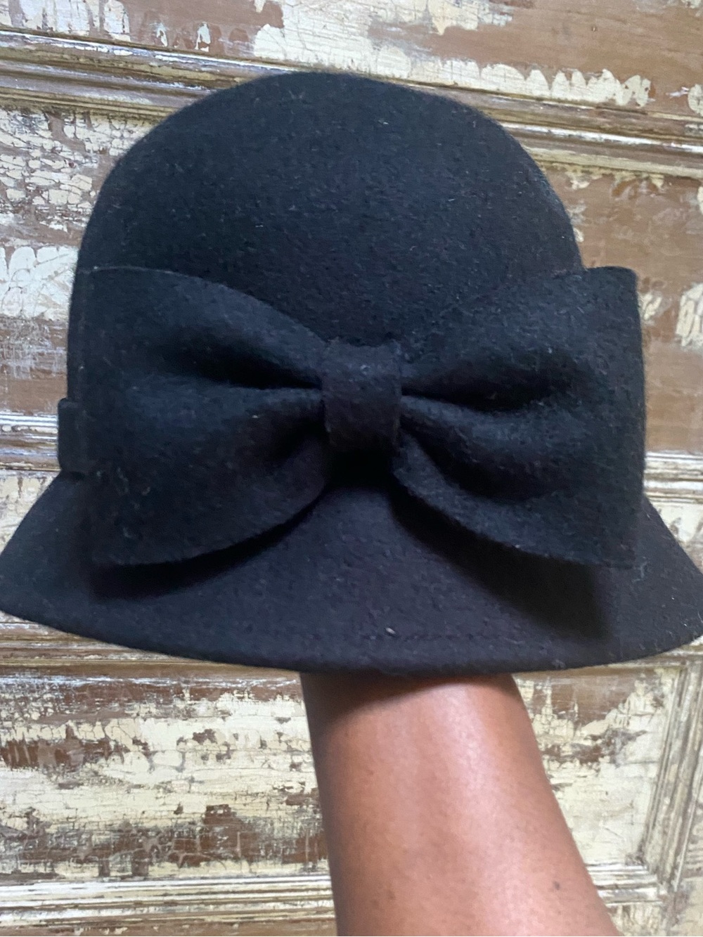 kate spade Black Wool Bow Cloche Hat